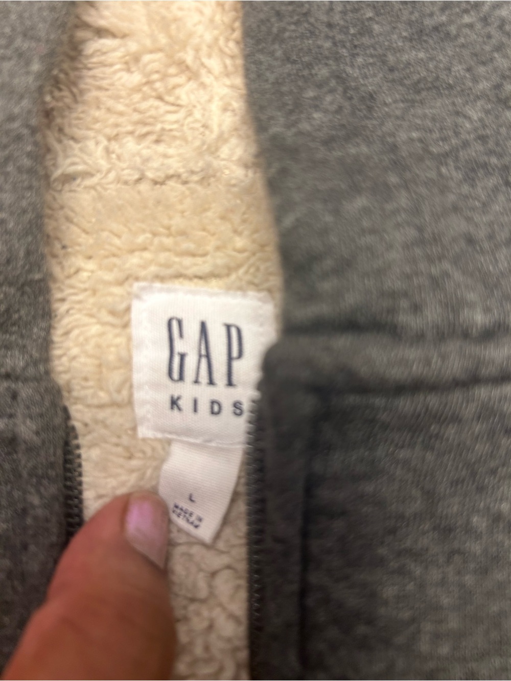 GAP Kids Gray Hoodie with Cream Sherpa Lining